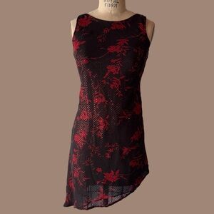 Vintage 90s Jessica Howard Red Black Sequin Asymmetrical Dress